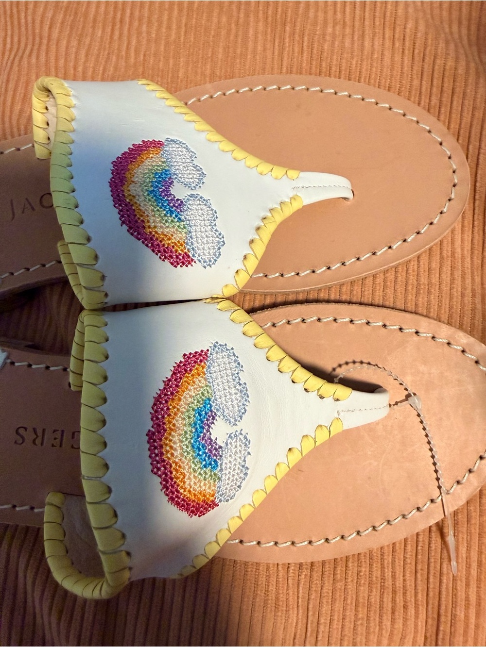 New white rainbow embroidered leather sandals sz 7 m $99 Jack rogers - Picture 7 of 8
